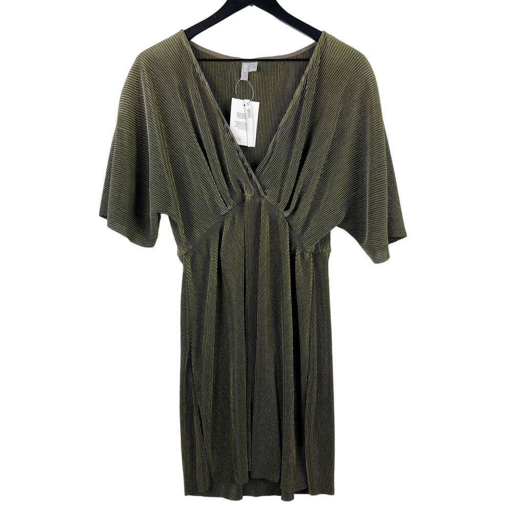 NWT ASOS Size 12 Dress Ribbed Stretch V-Neck Mini Green